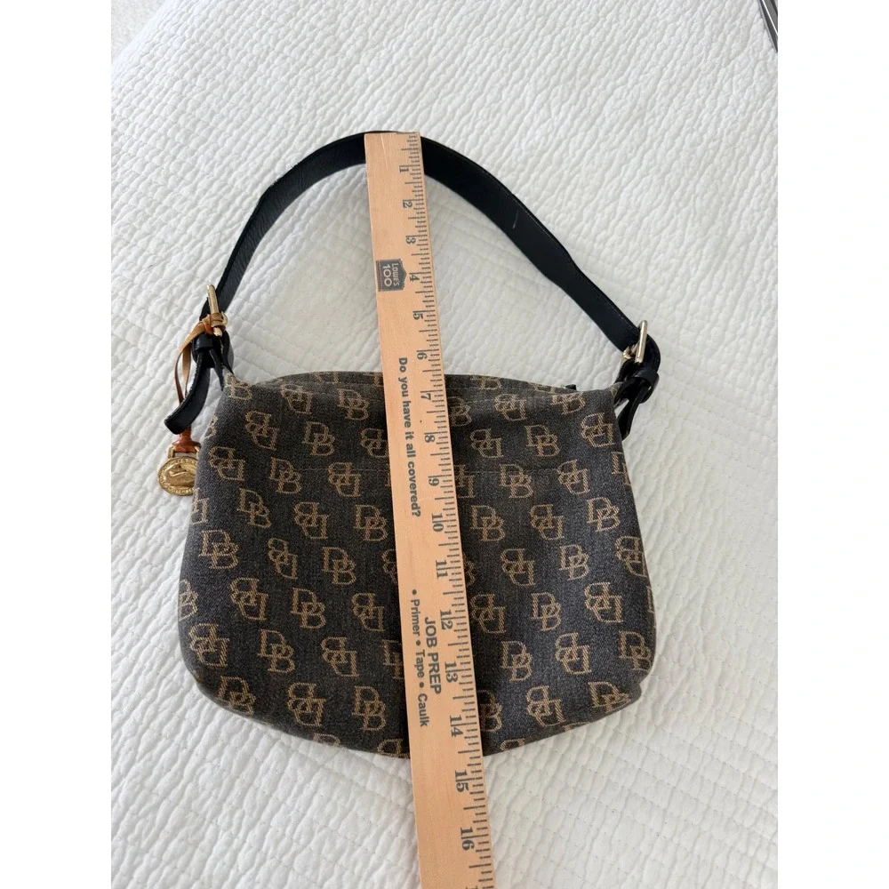Dooney & Bourke Monogram Canvas Shoulder Bag Brwn Tan DB Logo Duck Charm Vintage